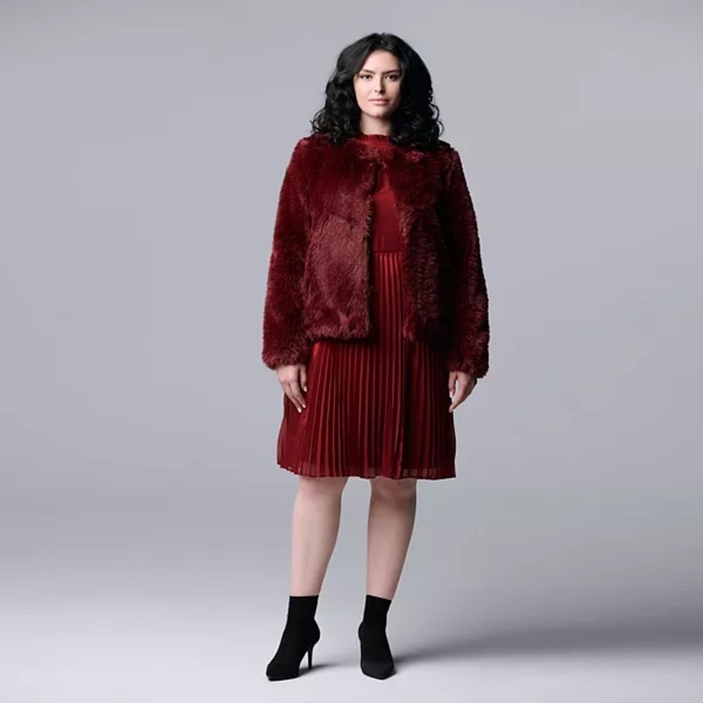 NWT Burgundy Simply Vera Faux Fur Jacket